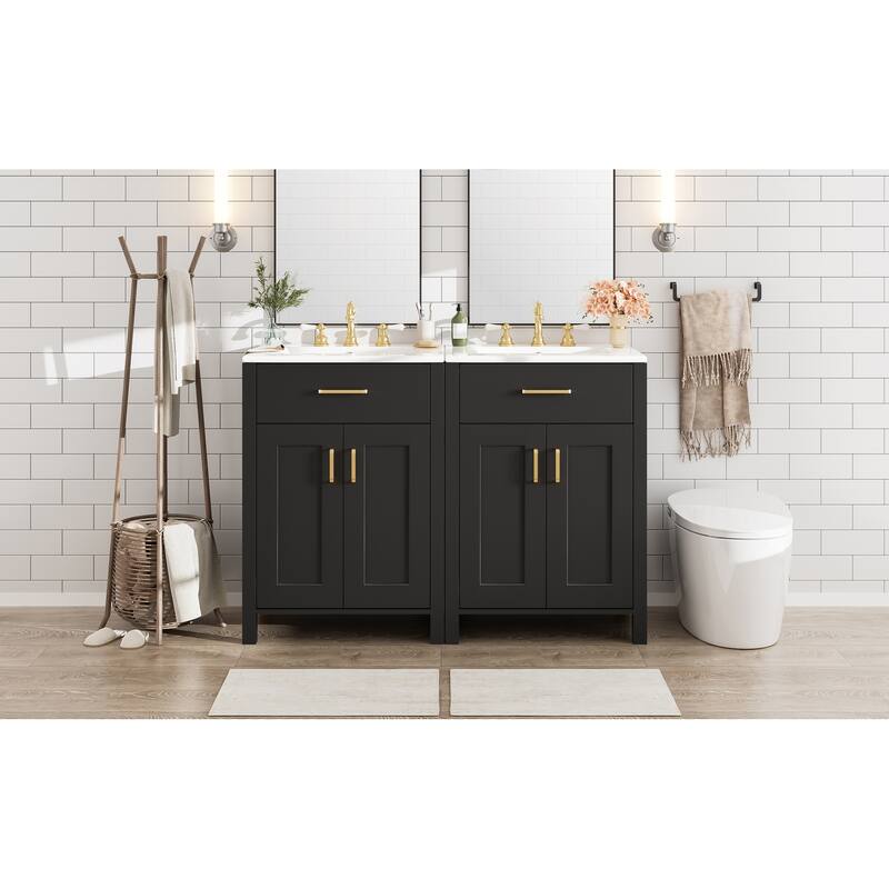 Roomfitters Modern 48" Bathroom Vanity with Ceramic Sink, Soft-Close Doors, Flip Drawer and Double-Layer Door Shelves