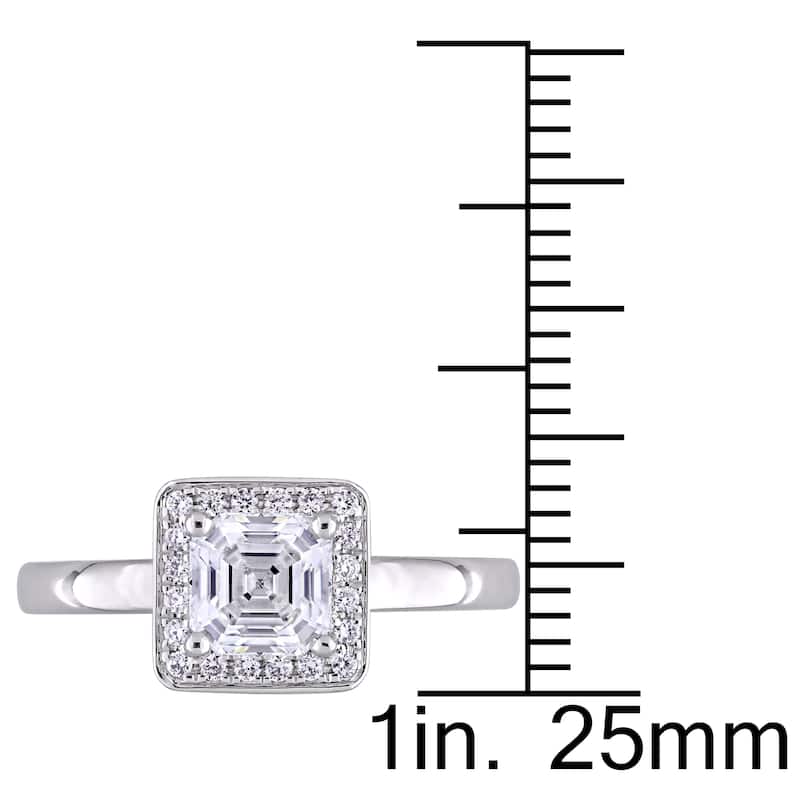 Miadora 1ct TDW Asscher and Round Diamond Halo Engagement Ring in 14k White Gold