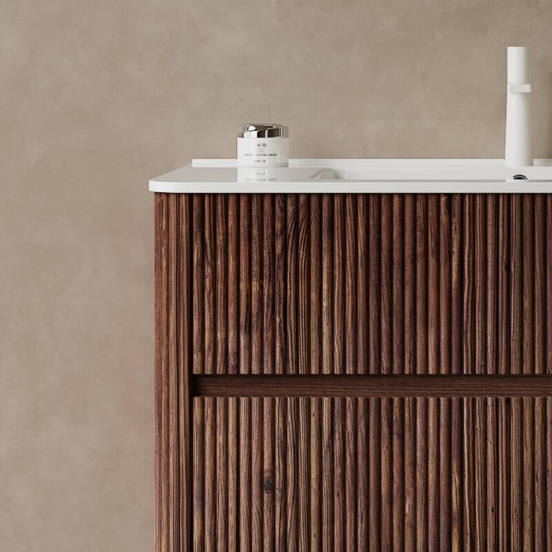 36" Bathroom Vanity with Sink, Modern Wall-Mounted Floating Plywood Bathroom Storage Cabinet with 2 Drawers