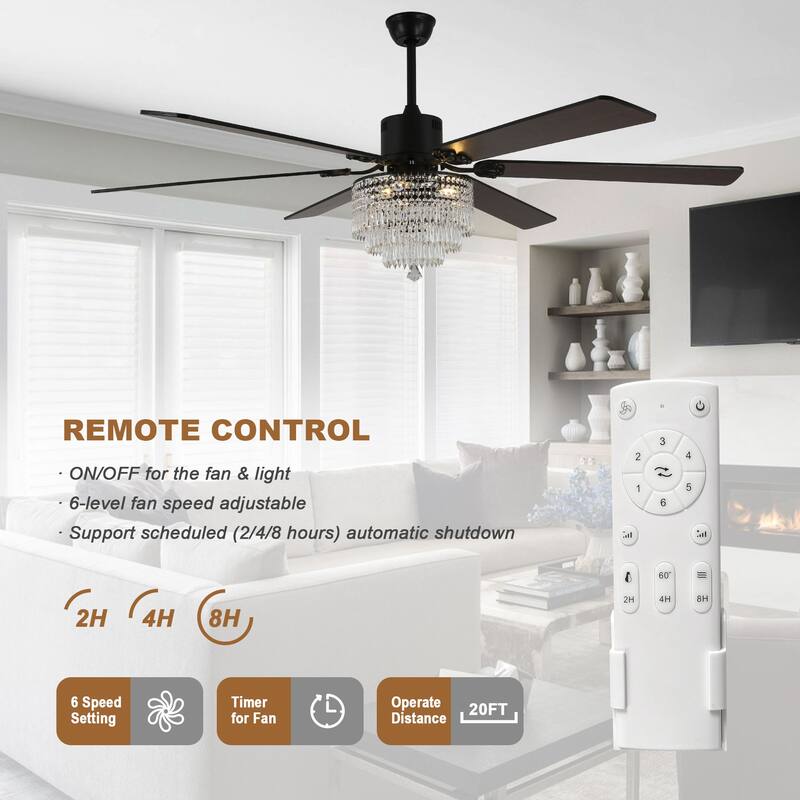 Cusp Barn 65" Ceiling Fan with Light and Remote,Modern Gorgeous Crystal Light Fixture,Silent Reversible Motor Fan Light,6-Speeds
