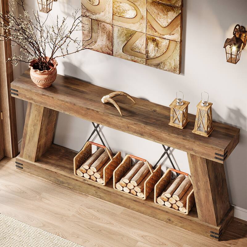 70.9” Farmhouse Console Table, Brown Entryway Table with Storage - Large