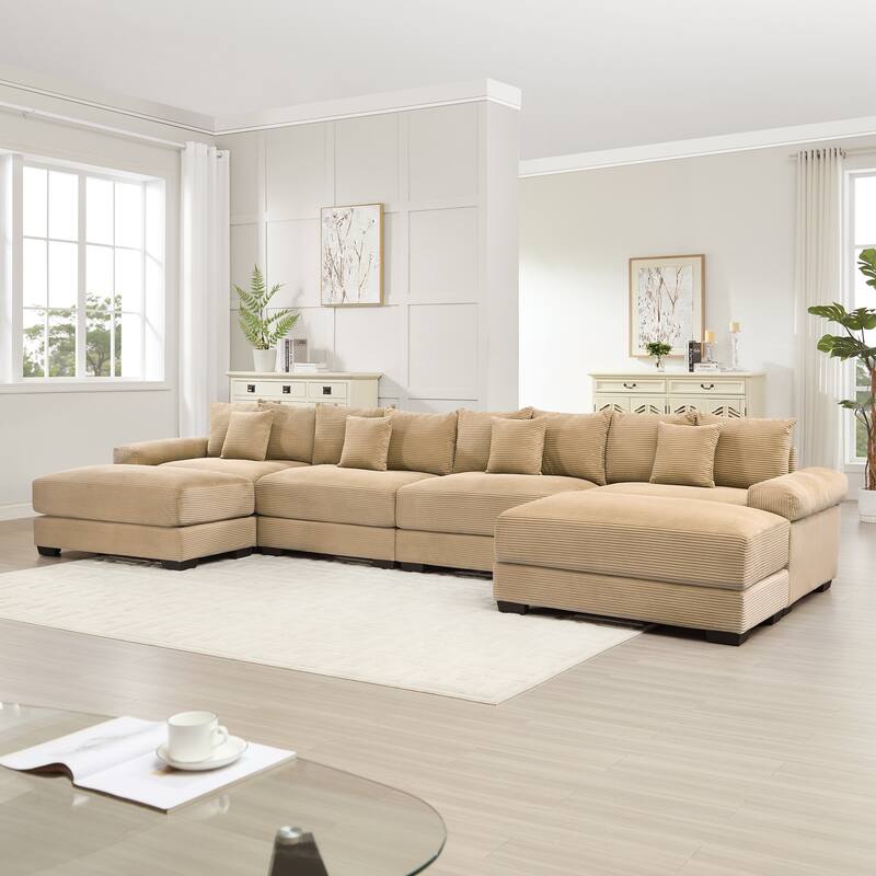 Oversized Corduroy Cloud Modular Sofa with Throw Pillows