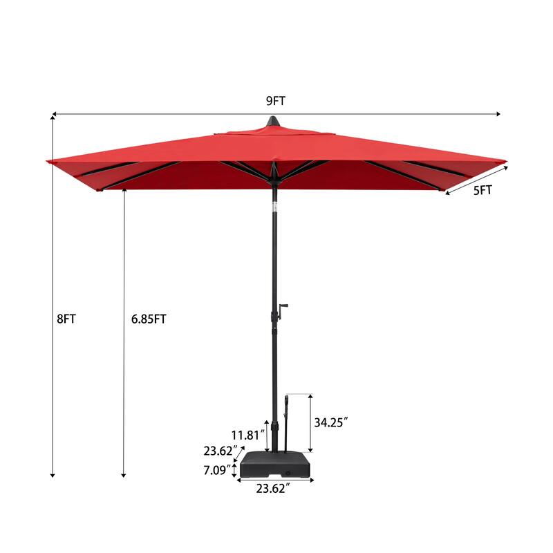 9 x 5 FT Patio Outdoor Rectangular Market Umbrella with Square Base Stand