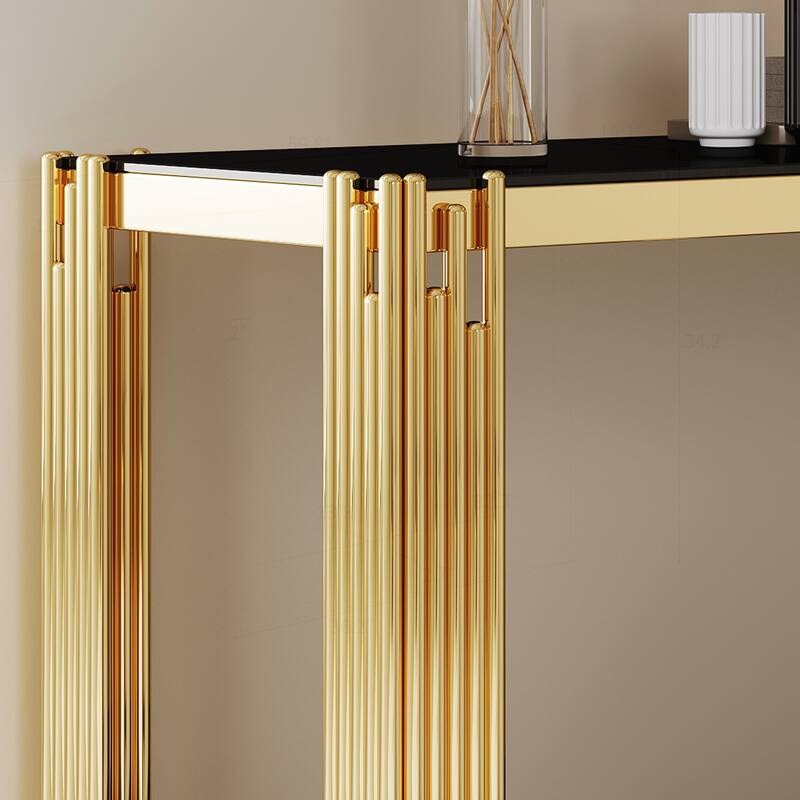 Sophisticated Double-Layer Tempered Glass Console Table