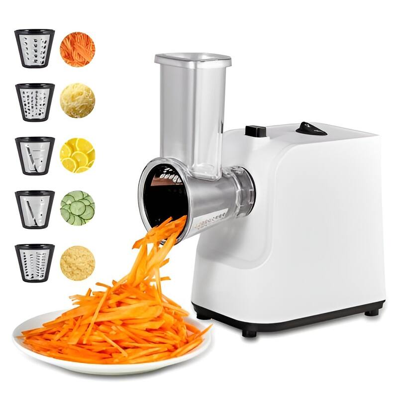 Electric Cheese Grater Salad Maker, 200W Salad Shooter, Electric Vegetable Slicer - 9.45 x 4.92 x 10.63 in - White