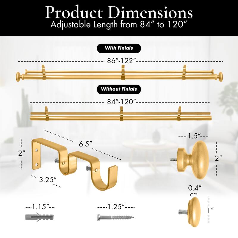 Meriville 1-Inch Diameter Prima Telescoping Double Window Treatment Curtain Rod