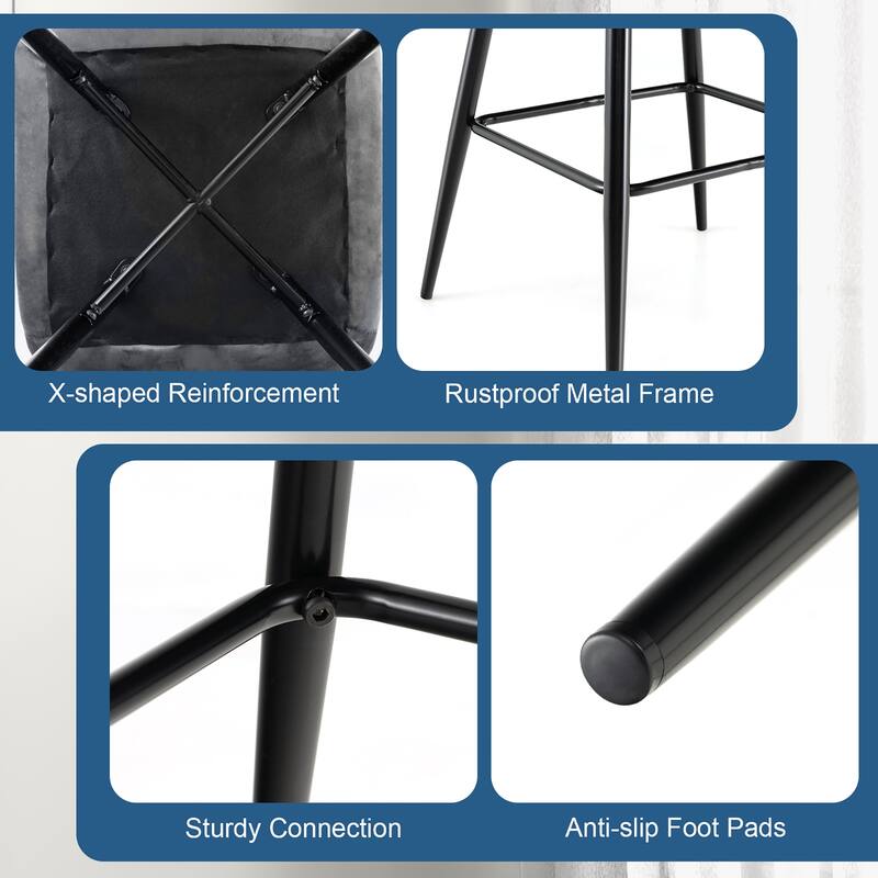 Costway Set of 2 Velvet Bar Stools Bar Height Kitchen Dining Chairs - See Details