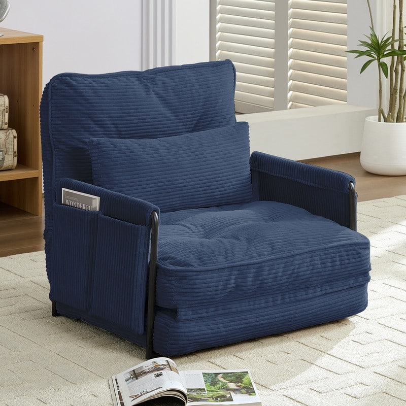 Mixoy Muti-Functional Folding Futon Floor Sofa Bed,Single Lazy Sofa with Pillows,6 Position Adjustable Backrest - Single Sofa Chair - Blue