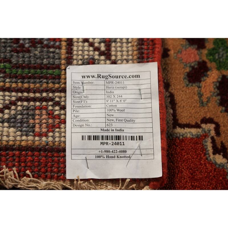 All-Over Floral Heriz Serapi Indian Area Rug Handmade Wool Carpet - 8'0"x 9'11"