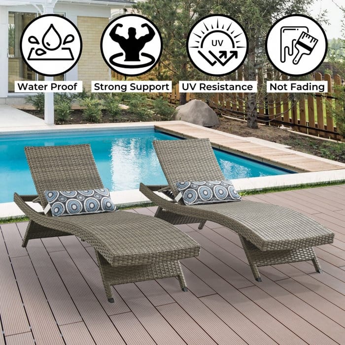All Weather Wicker Chaise Lounge - Set of 2