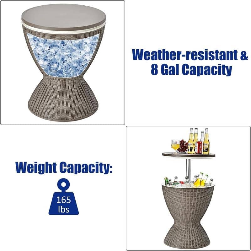 30L Slim Waist Ice Cooler with Convertible Cocktail Table Lid-Rattan-Look Stainless Steel, 8-Gallon Capacity - 30L/8GAL