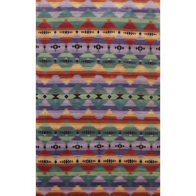 Hand-knotted Tribal Wool Multi-Colored Geometric Oriental Area Rug - 8' 10'' X 6' 1''