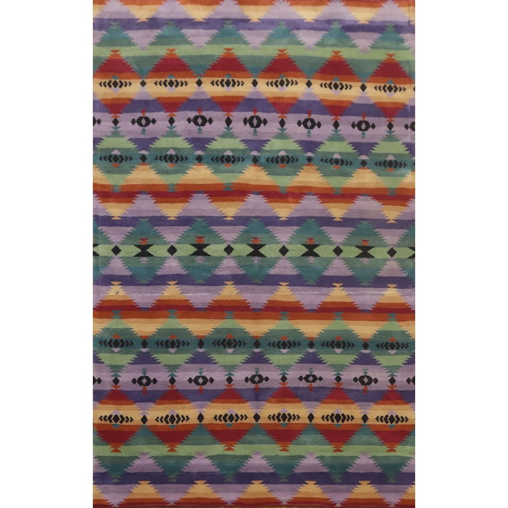 Hand-knotted Tribal Wool Multi-Colored Geometric Oriental Area Rug - 8' 10'' X 6' 1''