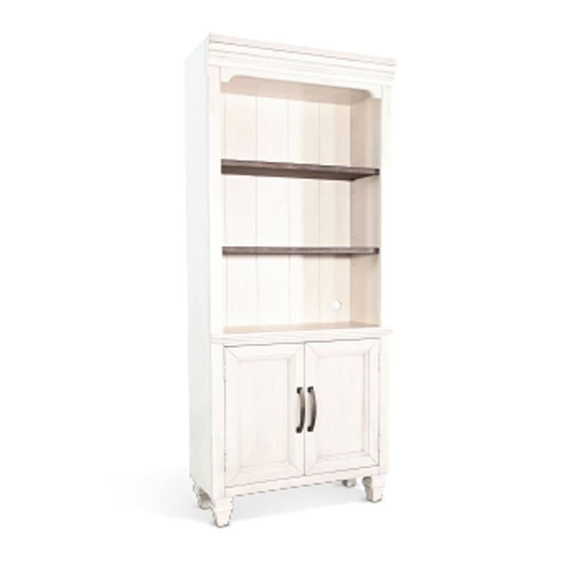 Barnie Bookcase Cabinet with 3 Open Shelves, Brown White Mahogany Wood