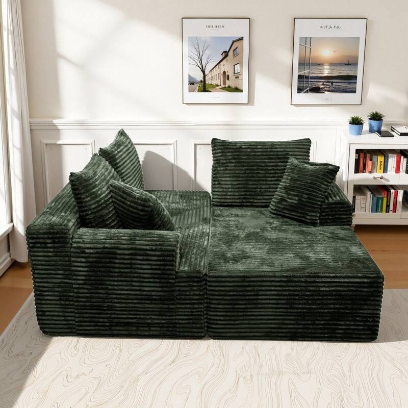 95.2" Modern L-Shaped Corduroy Sectional Sofa, No Assembly Reqired