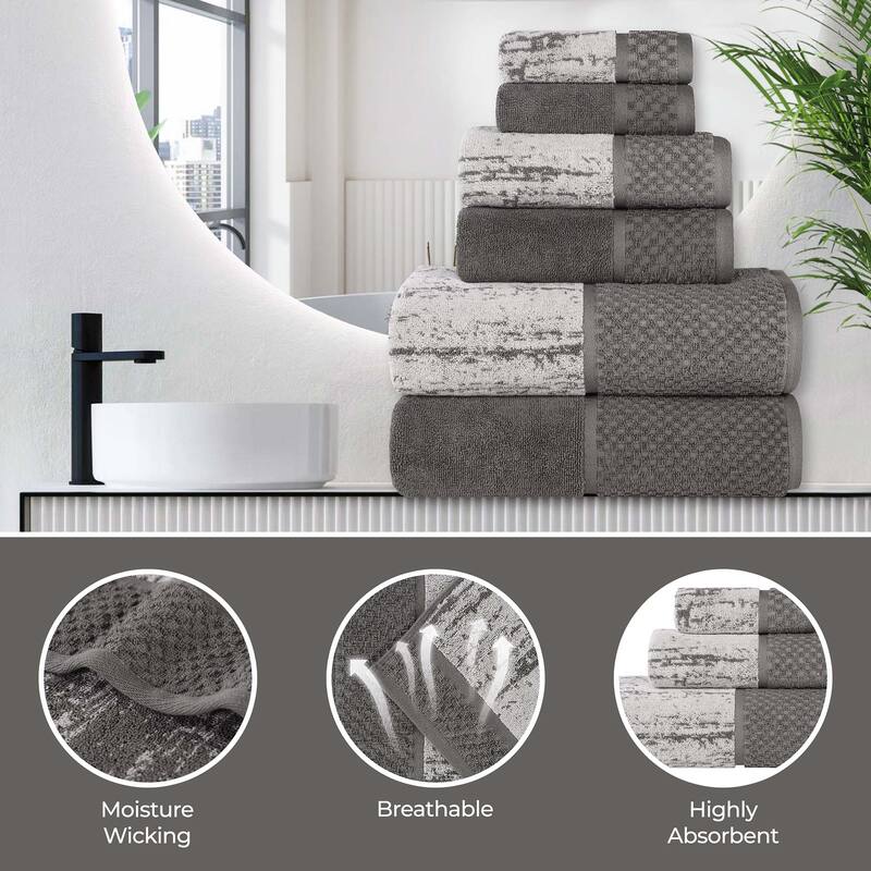Superior Lodie Cotton Jacquard Solid and Two-Toned Hand Towel Set of 6
