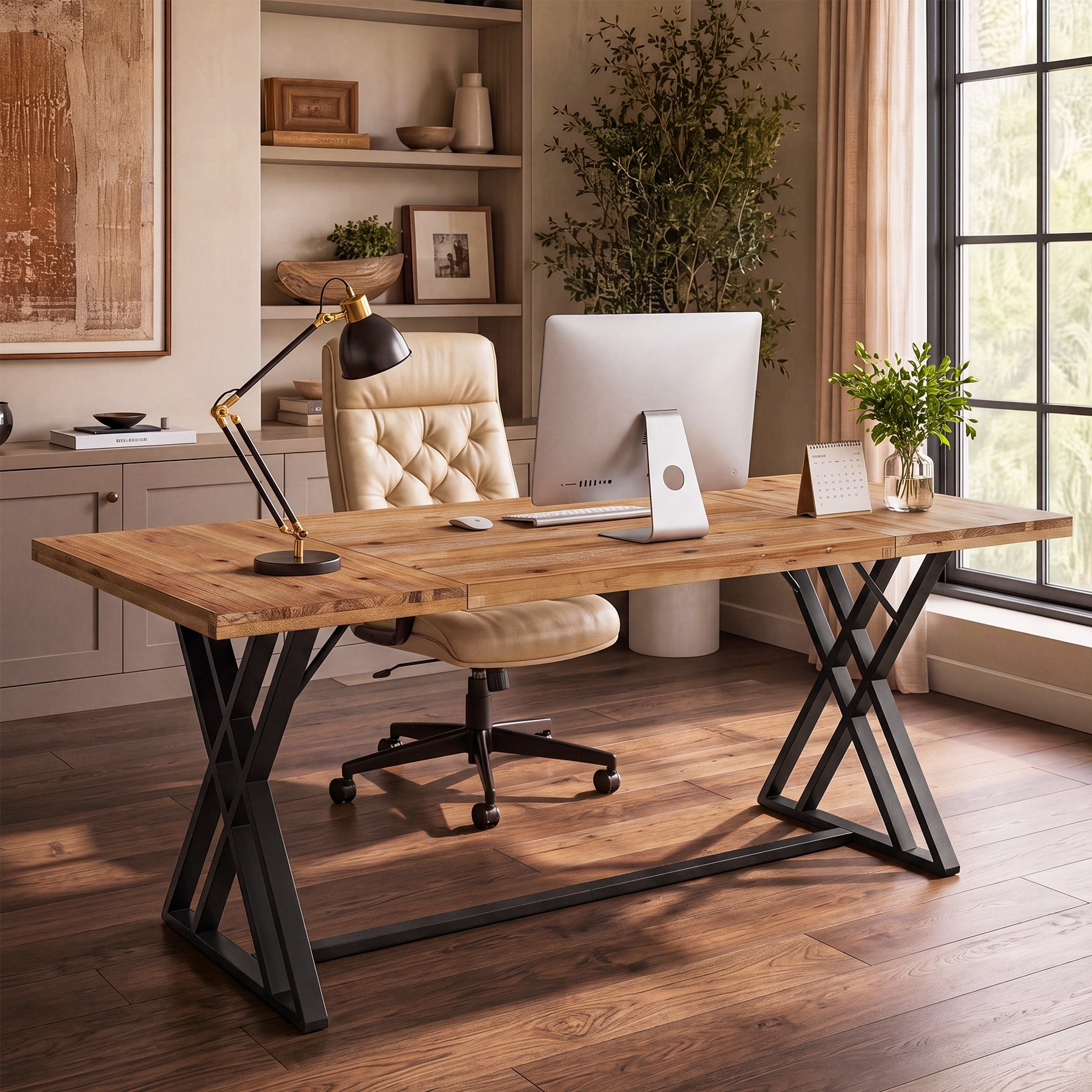 63 Inch Solid Wood Computer Desk, Home Office Workstation Table, Ideal Desk for Gaming, Writing, Work From Home and Study