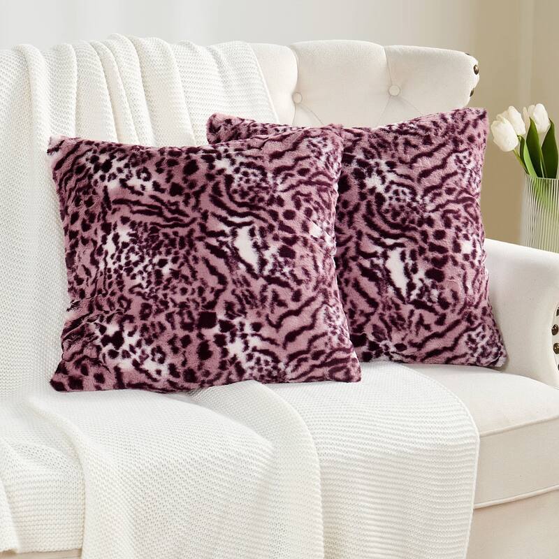 Decorative Printed fauxfur Throw Pillow Covers Set of 2, NO INSERT
