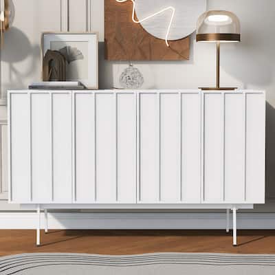 Contemporary MDF 4-Door Storage Cabinet with Adjustable Shelves and Metal Legs for Home Organization