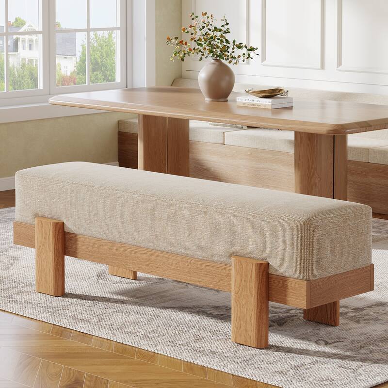 55-Inch Upholstered Entryway Bench, Modern Shoe Bench with Padded