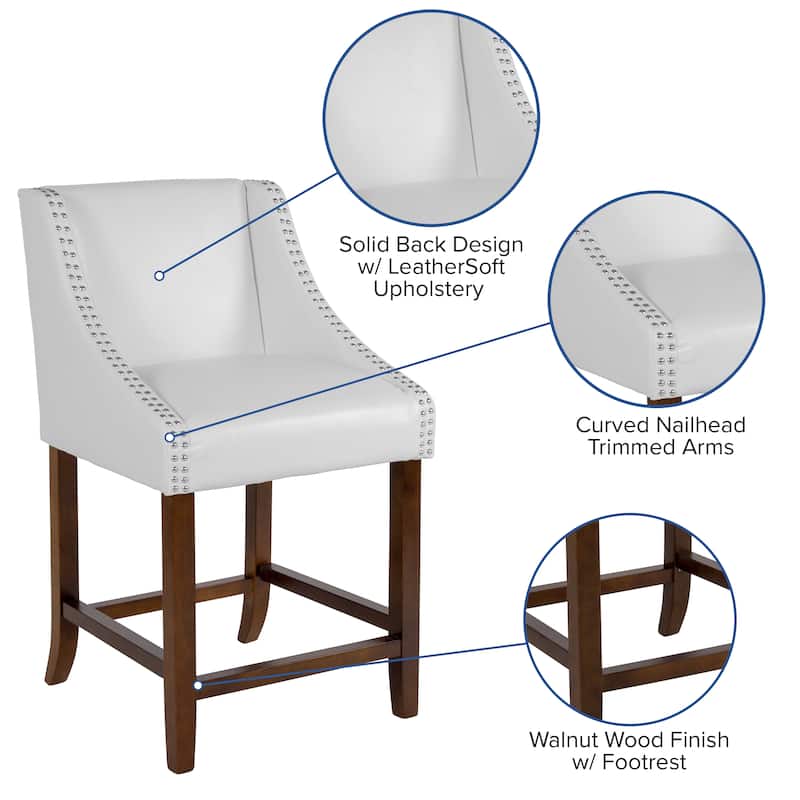 24-inch Transitional Curved Walnut Counter Height Stools (Set of 2) - 20"W x 22"D x 36"H