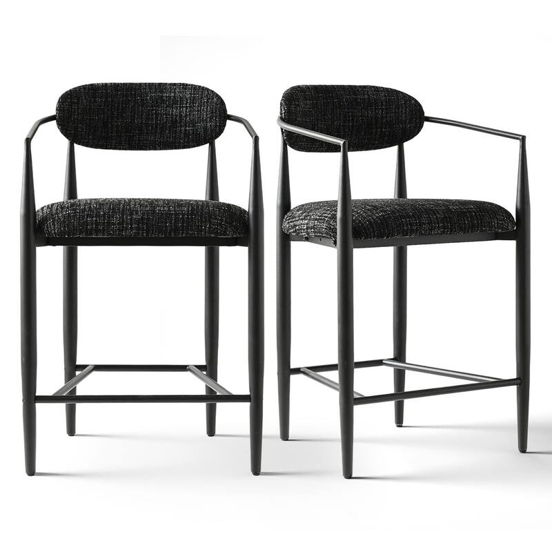 Modern Upholstered Arm Counter Stool with Metal Frame Leg(Set of 2) - Black