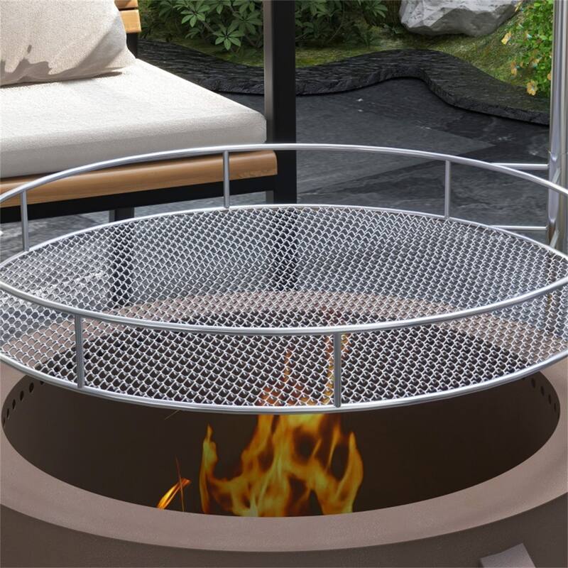 Smokeless Wood Burning Fire Pit with BBQ Grill Bronze Steel Outdoor Fire Pit with Poker 19 Inch - 19" Diameter x 16.5" Height