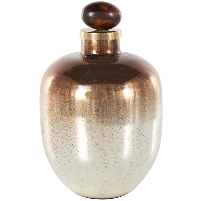 Glass Speckled Ombre Living Room Decorative Jars with Textured Top Knob and Gold and Beige Accents - Copper - Roche River Decor - Copper - 8"W, 13"H