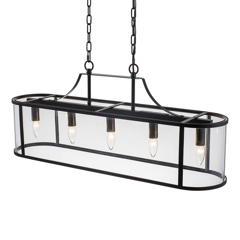 33 in. Rectangular Linear Kitchen Island Chandelier with Glass
