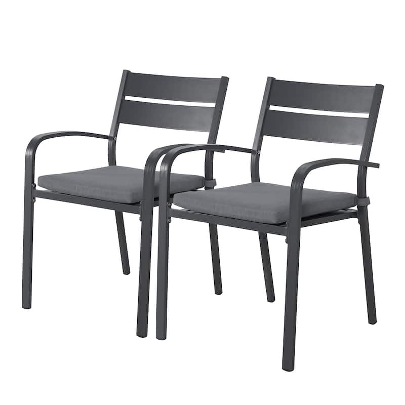Outdoor Cushioned Aluminum Dining Chair Stackable Patio Armchairs (Set of 2)
