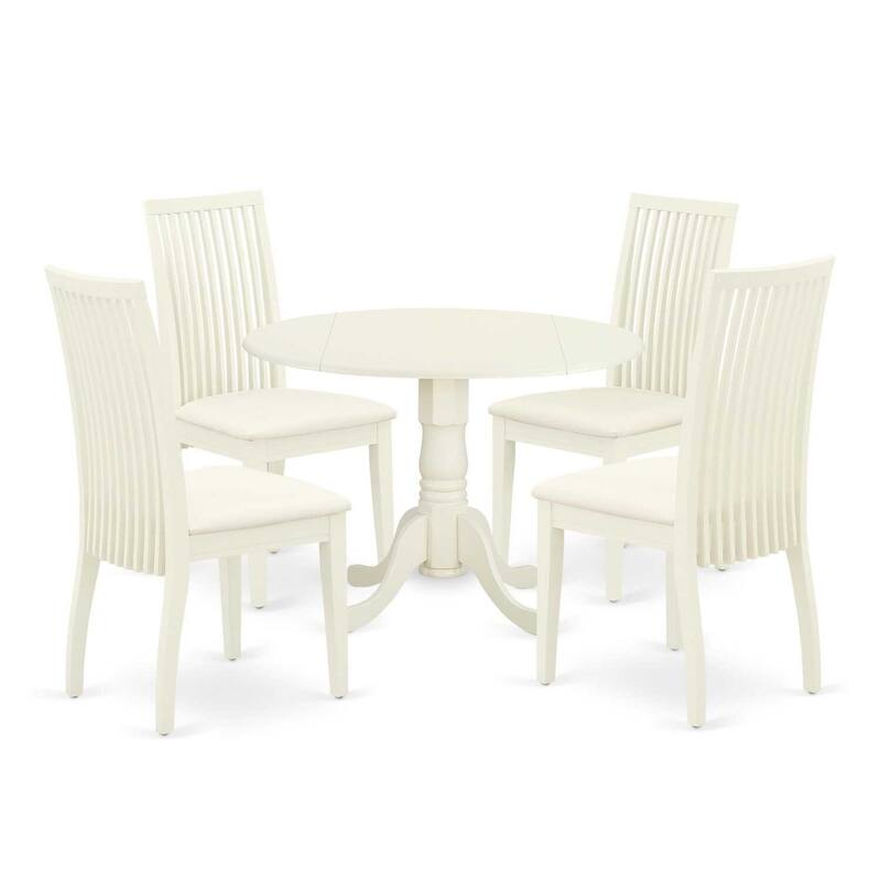 HomeStock 5-Piece Round Buttermilk and Cherry Finish Solid Wood Top Dining table with 4 Chairs with Drop Leaf Lattice Back