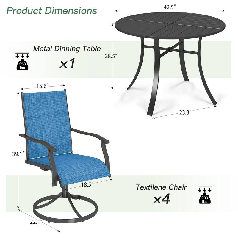Patio Dining Set w Textilene / Swivel Rocking Chairs, Outdoor Table & Chairs w Adjustable Umbrella Hole, 5/7/9-Piece Garden Set
