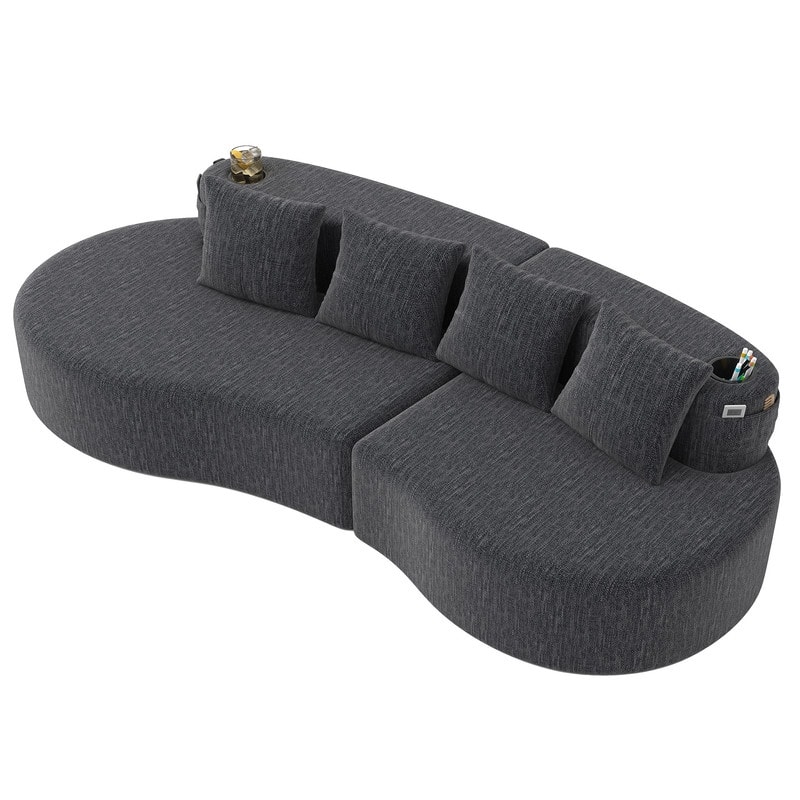 Chenille Upholstered Curved 3 Seat Minimalist Compressed Modular Sectional Sofa