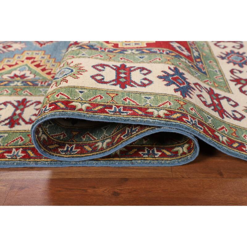 Blue Kazak Rug Hand-Knotted Traditional Oriental Wool Carpet - 6'9" x 9'8"