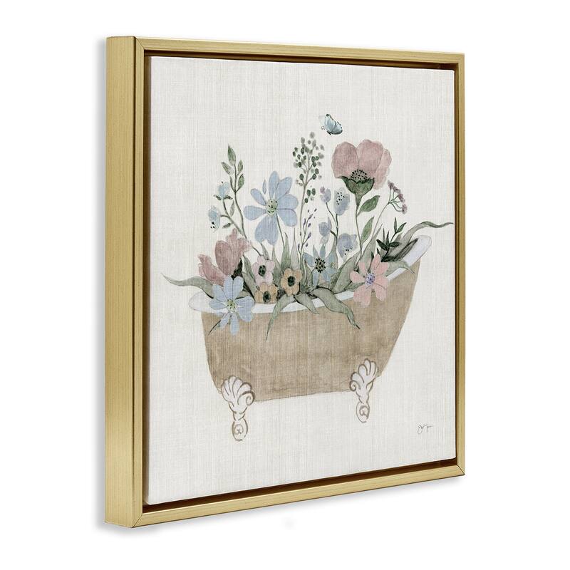 Stupell Rustic Botanicals in Tub Framed Floater Canvas Wall Art Design By Janet Tava