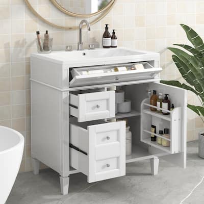 30''/36'' Bathroom Vanity with Top Sink, Modern Bathroom Storage Cabinet with 2 Drawers, a Tip-out Drawer & Adjustable Shelf