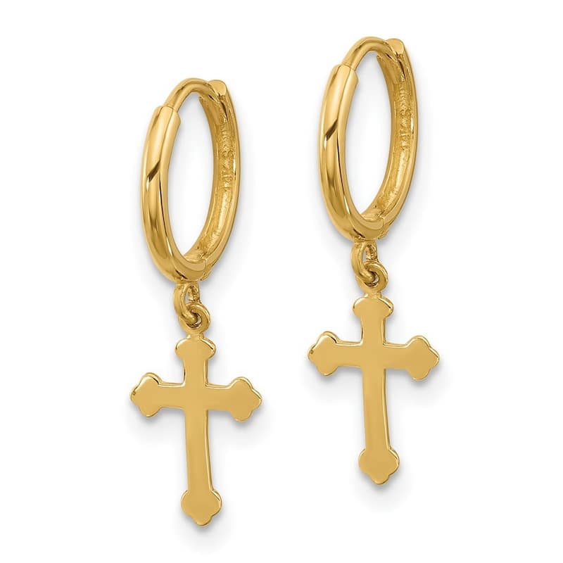 Curata 14k Yellow Gold Hinged Dangel Cross Hoop Earrings - 22.7x7.1mm