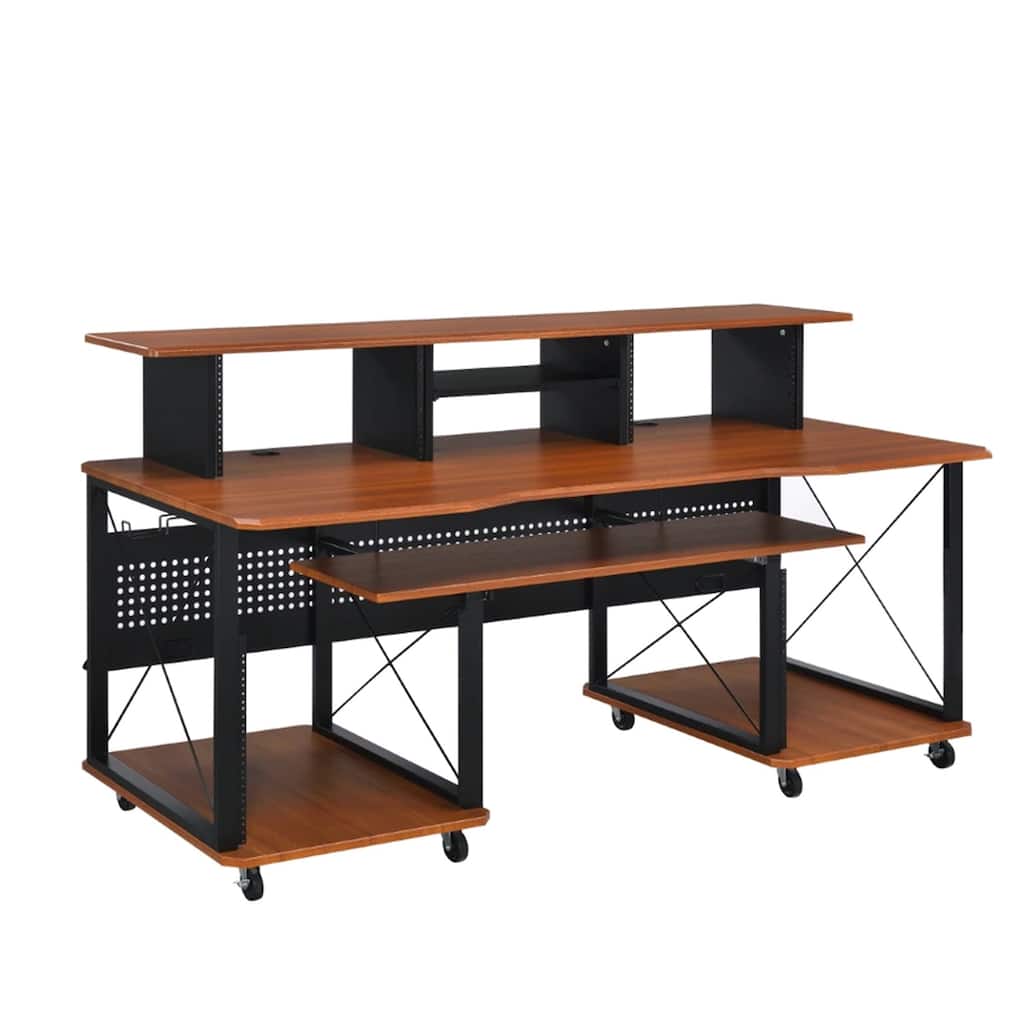 Mill 72 Inch Metal, Office and Writing Desk, Storage, Keyboard Tray, Brown