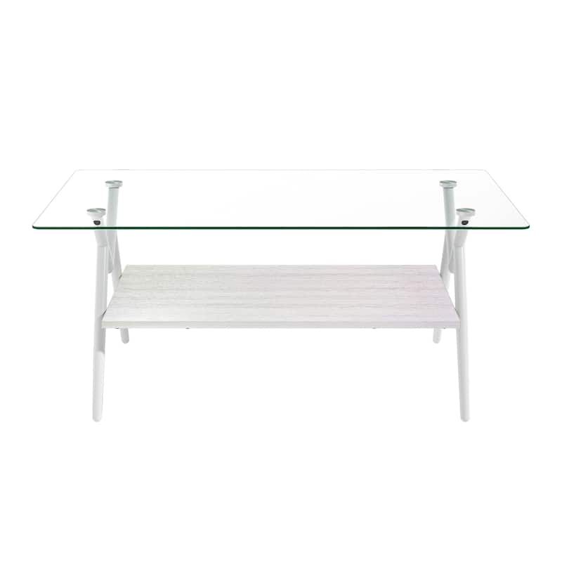 Coffee Table and End tables Set of 3, Tempered Glass Table with MDF layer, Modern Tables for Living Room , Transparent Glass