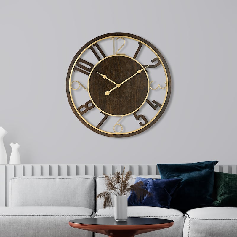 Sorbus Large 24" Decorative Round Wooden Analog Modern Wall Clock Battery Operated With Numeral Style Design