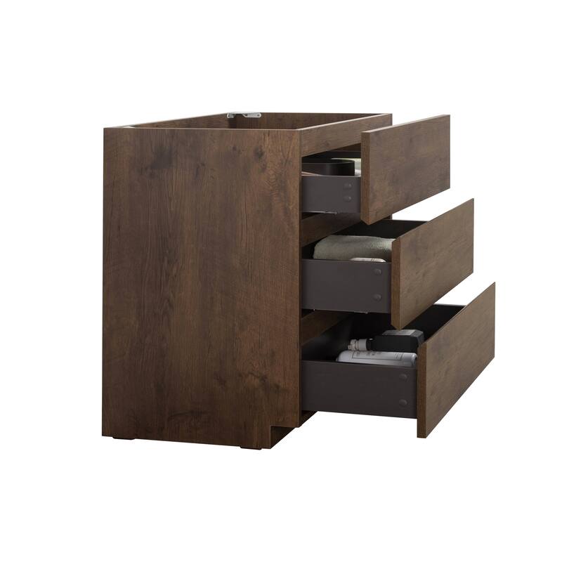 Contemporary 24" Gray Floor Cabinet for Bathroom with 3 Drawers, Maximized Storage, Pre-Assembled, Without Basin