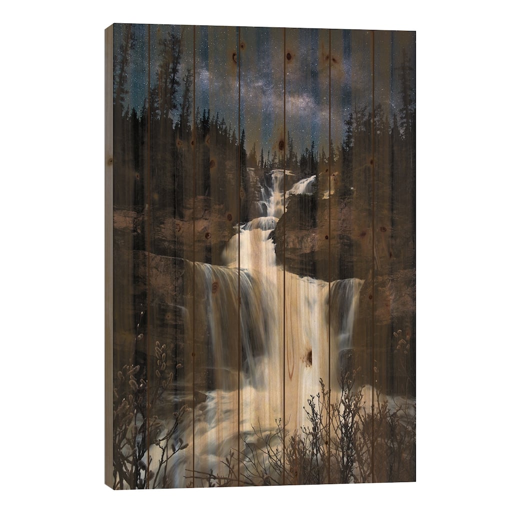 Milky Way Waterfall Print On Wood by Lucas Moore - Multi-Color