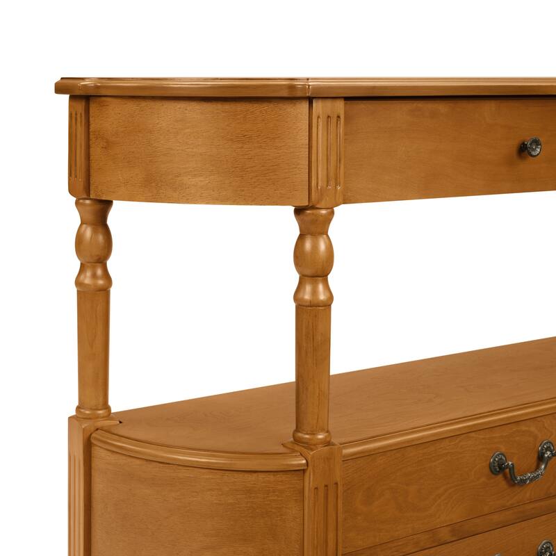 43"Retro Curved Wood Console Table with 3 Drawers and Storage Shelf