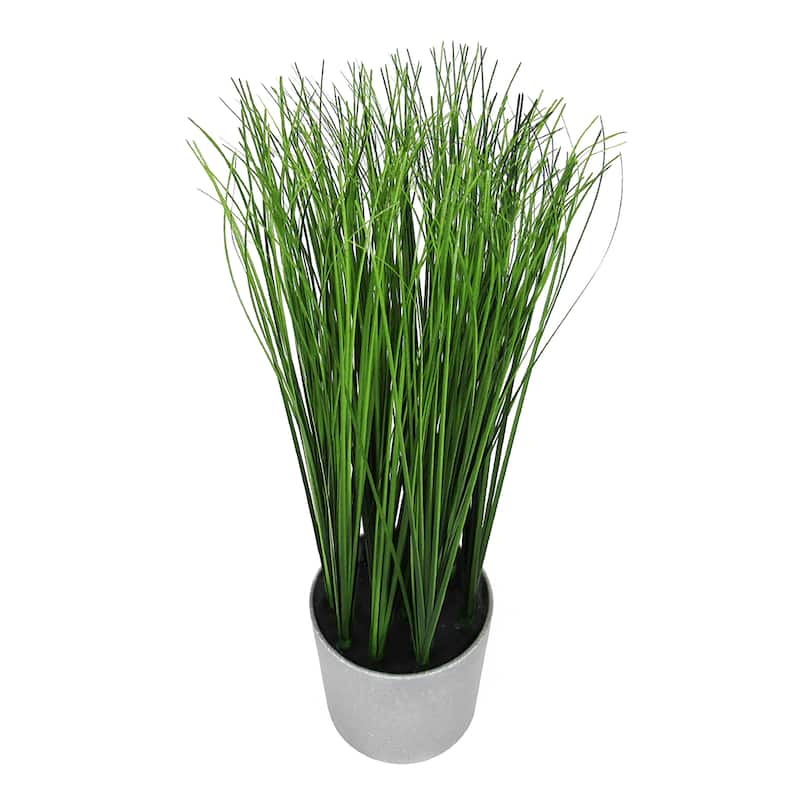 15in Artificial Onion Grass Plant in Grey Pot - 15" H x 4" D