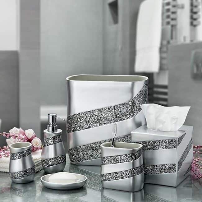 Creative Scents Silver Mosaic Toothbrush and Toothpaste Holder - Gray - Gray