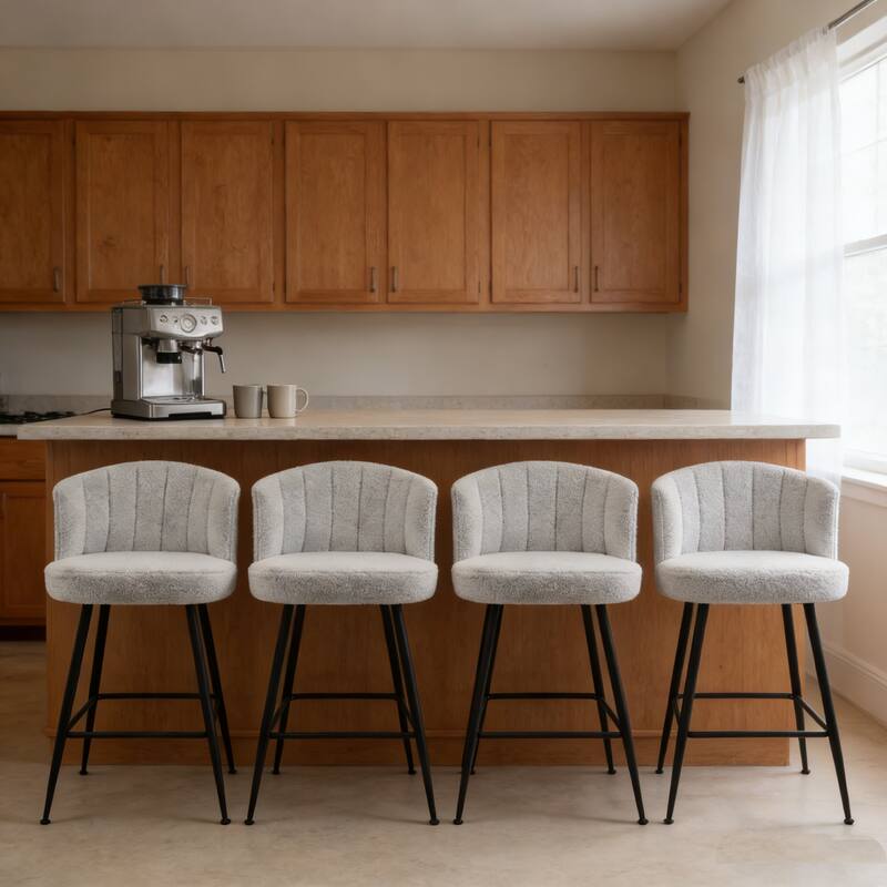 25.2" Upholstered Counter Height Barstools with Back, Modern Chairs Set for Kitchen Island - Set of 4 - Grey
