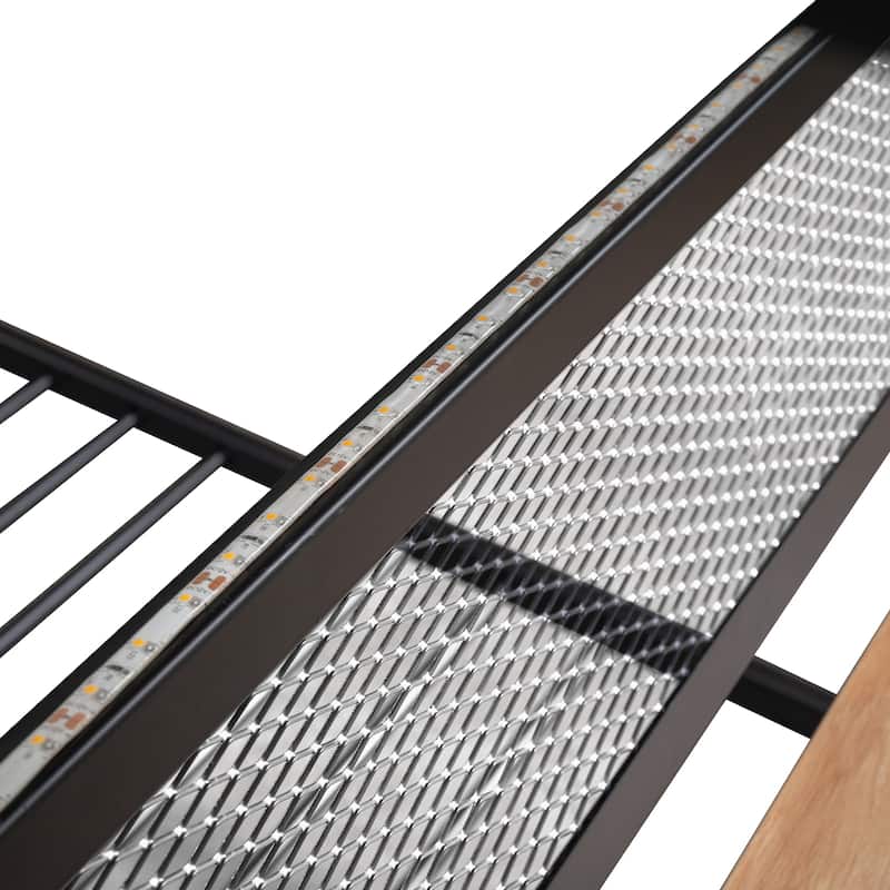 Roomfitters Full Metal Bunk Bed with Built-in Desk, Upper Guardrail and Compact Storage Unit, Black