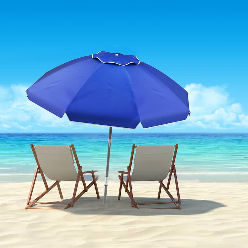 7ft Portable Beach Umbrella with 360 Degree Tilt by Pure Garden, Sand Anchor Included - Blue