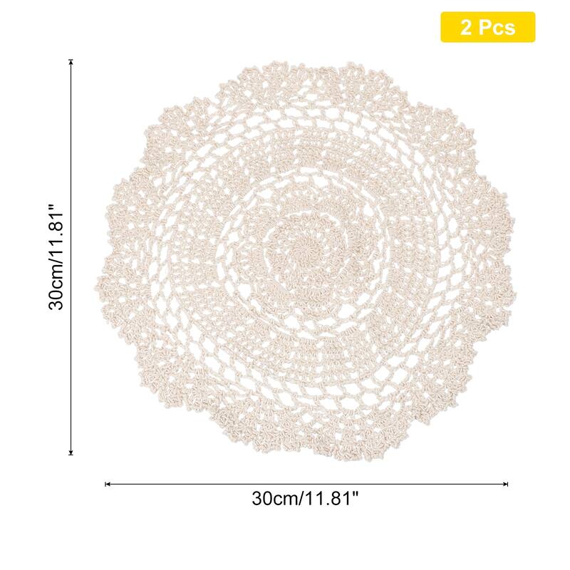 Crochet Doilies, 2 Pcs Handmade Lace Crochet Placemat Coaster, Beige - 11.81-Inch