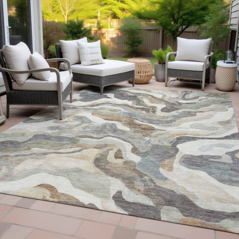 Machine Washable Indoor/Outdoor Modern Brushstrokes Chantille Rug